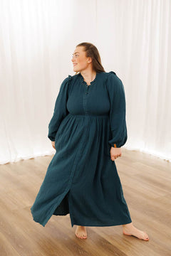 By Lien Musselin Smock Kjole - Dark Sea