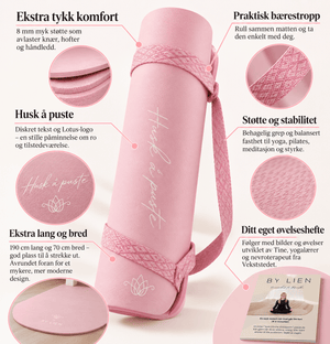 Memoré One Size Namaste Yogamatte i rosa - inkludert treningsprogram