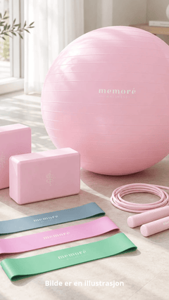 Memoré Treningsutstyr rosa Yogaball, Yogablokker, Treningsstrikker og Hoppetau (spar 267,-)