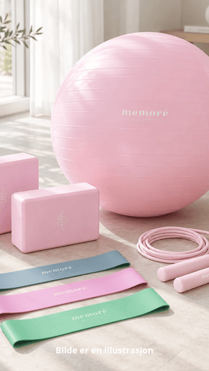 Memoré Treningsutstyr rosa Yogaball, Yogablokker, Treningsstrikker og Hoppetau (spar 267,-)